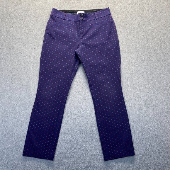Anthropologie The Essential Slim Trouser Pant Size 8 Stretch Polka Dot Blue Red - Picture 1 of 10